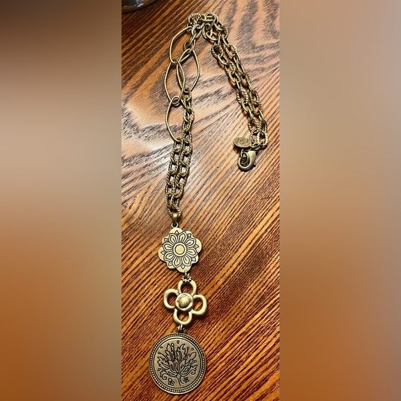 Gold Mandala Floral Necklace with Textured Chain - Picture 1 of 3